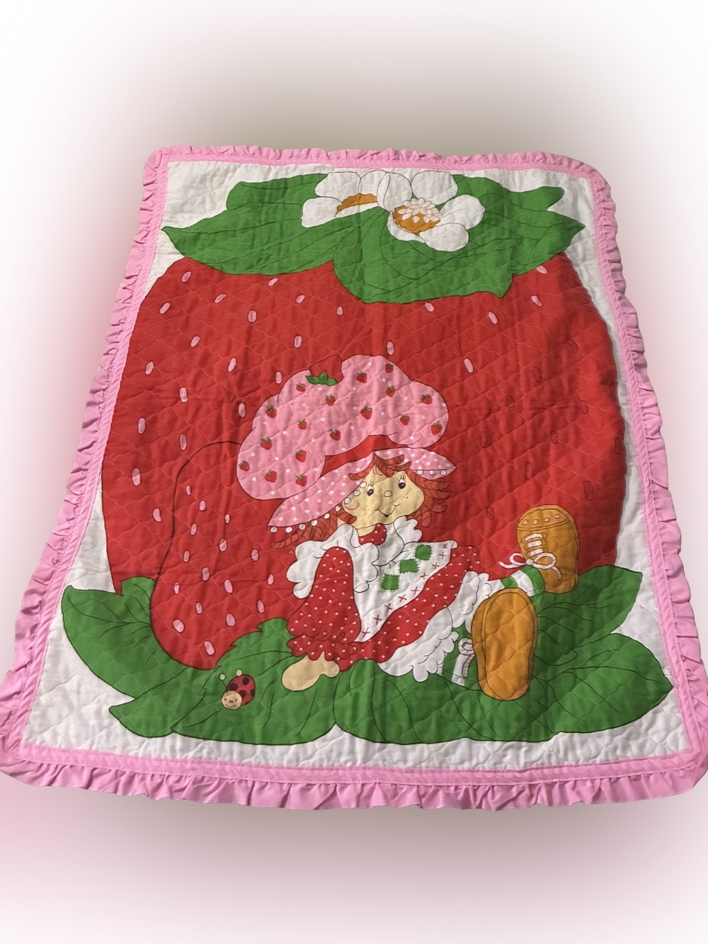 Vintage Strawberry Shortcake Quilted Crib Blanket